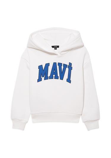  Mavi Mavi Logo Baskılı Beyaz Kapüşonlu Sweatshirt 6610110-70057