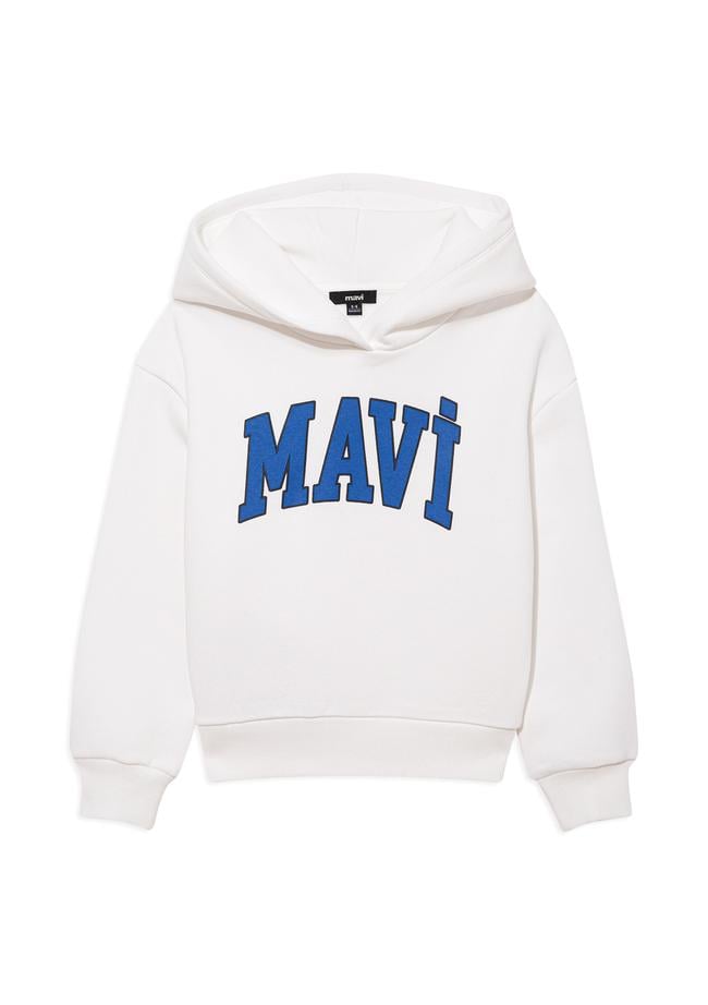  Mavi Mavi Logo Baskılı Beyaz Kapüşonlu Sweatshirt 6610110-70057