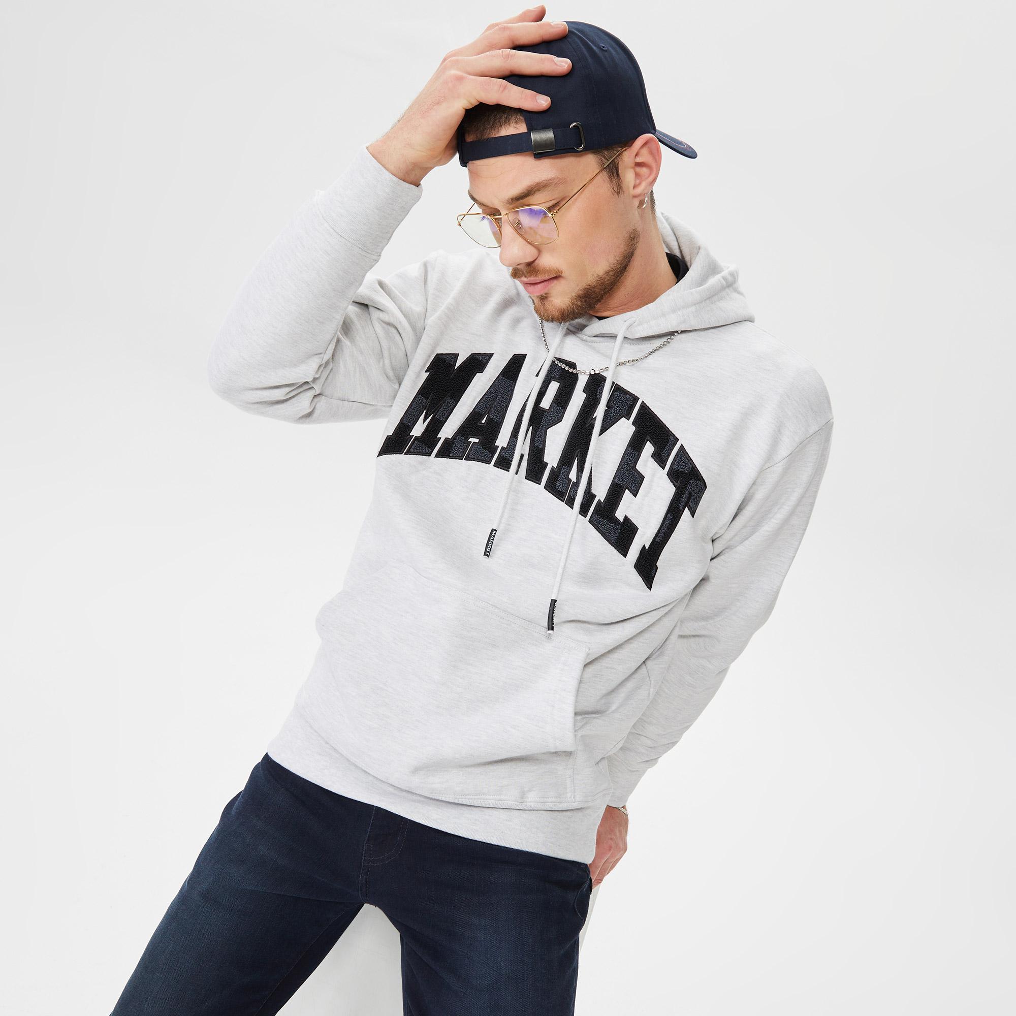 Market Chess Club Applique Fleece Erkek Beyaz Hoodie