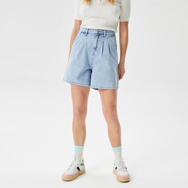  Kadın Loose Fit Denim Açık Mavi Bermuda