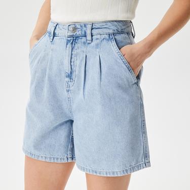  Kadın Loose Fit Denim Açık Mavi Bermuda