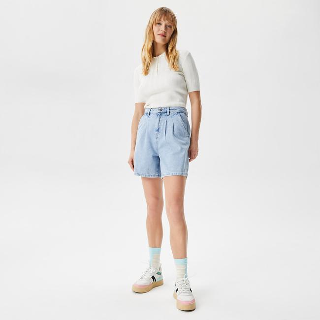  Kadın Loose Fit Denim Açık Mavi Bermuda