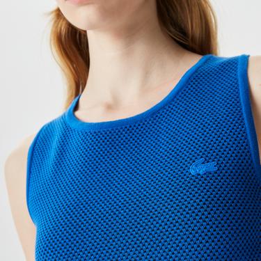  Kadın Slim Fit Bisiklet Yaka Renk Bloklu Mavi Triko