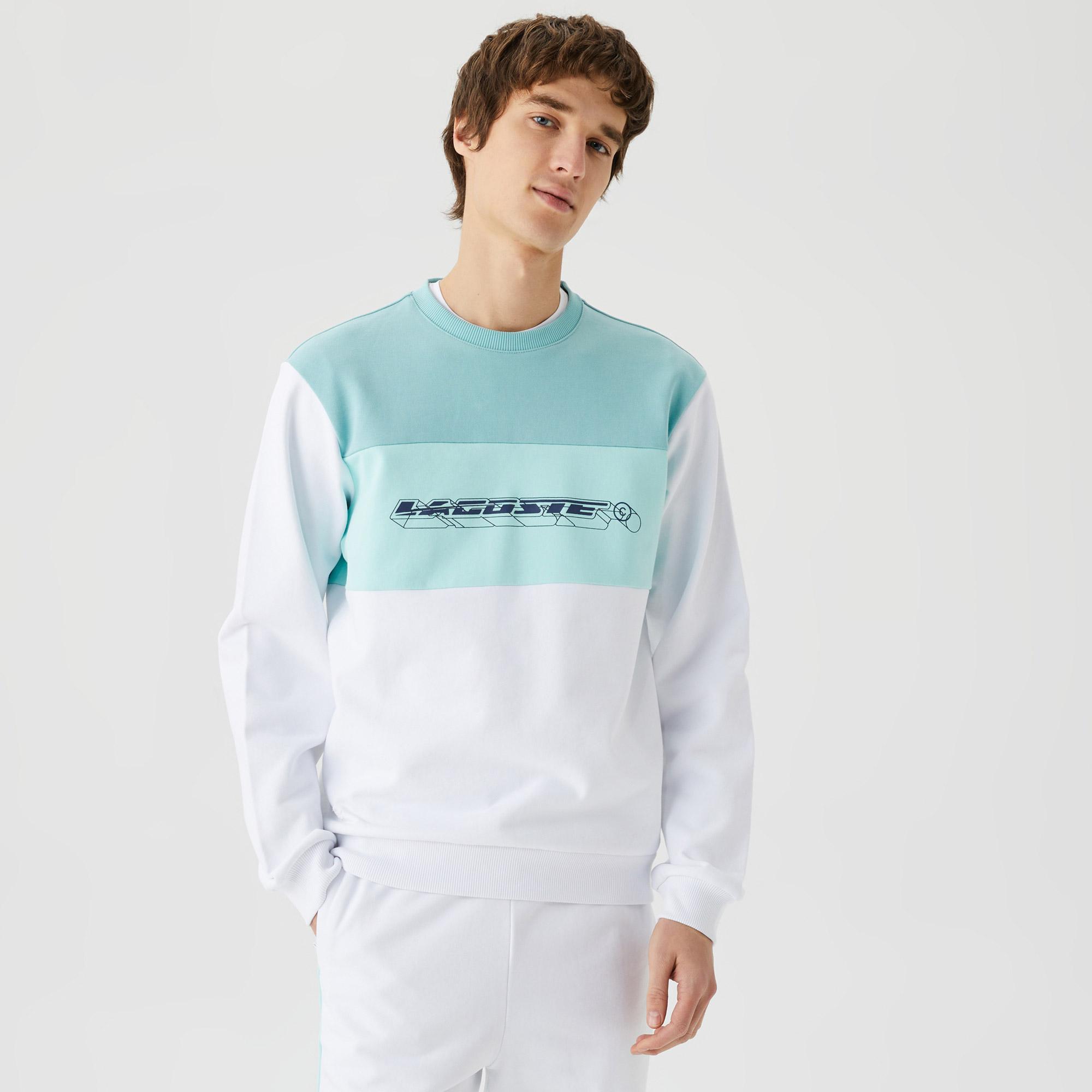 Erkek Relaxed Fit Bisiklet Yaka Baskılı Beyaz Sweatshirt