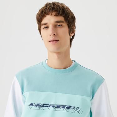  Erkek Relaxed Fit Bisiklet Yaka Baskılı Beyaz Sweatshirt