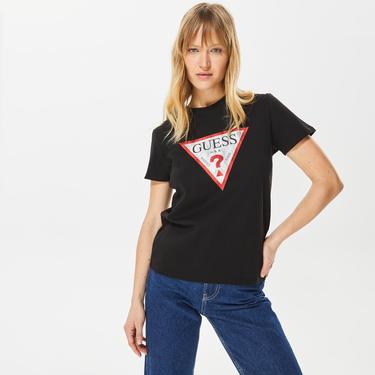  Guess Classic Fit Logo Kadın Siyah T-Shirt
