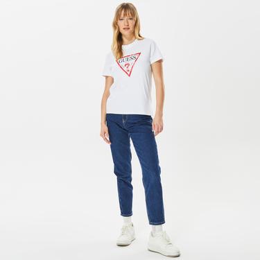  Guess Classic Fit Logo Kadın Beyaz T-Shirt