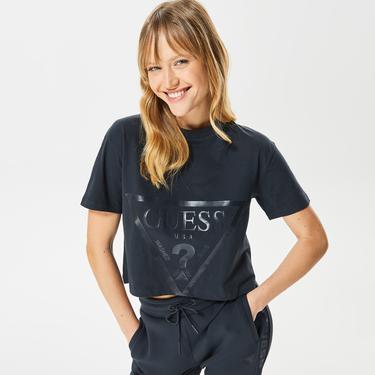  Guess Adele Crop Kadın Siyah T-Shirt