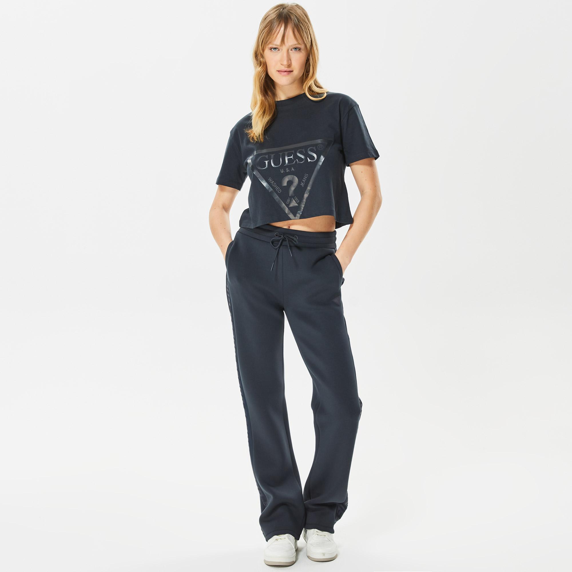 Guess Adele Crop Kadın Siyah T-Shirt