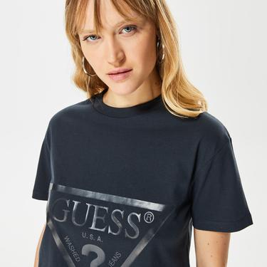  Guess Adele Crop Kadın Siyah T-Shirt