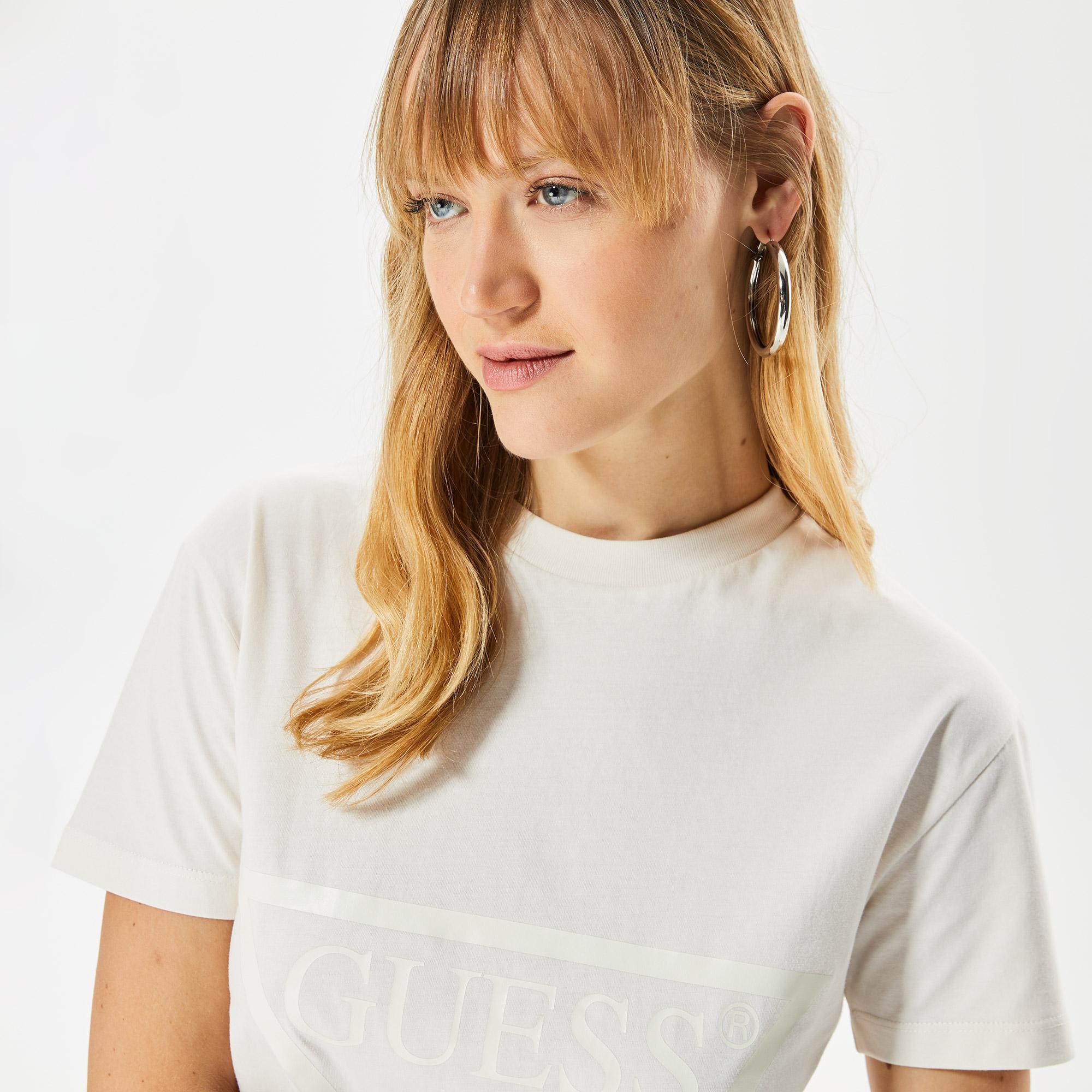 Guess Adele Crop Organic Kadın Krem T-Shirt