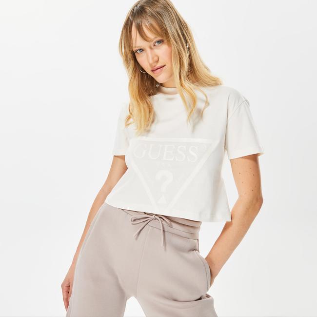  Guess Adele Crop Organic Kadın Krem T-Shirt