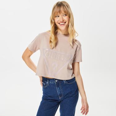  Guess Adele Crop Organic Kadın Kahverengi T-Shirt