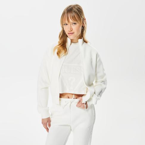  Guess New Allie Scuba Zip Kadın Beyaz Eşofman Üstü