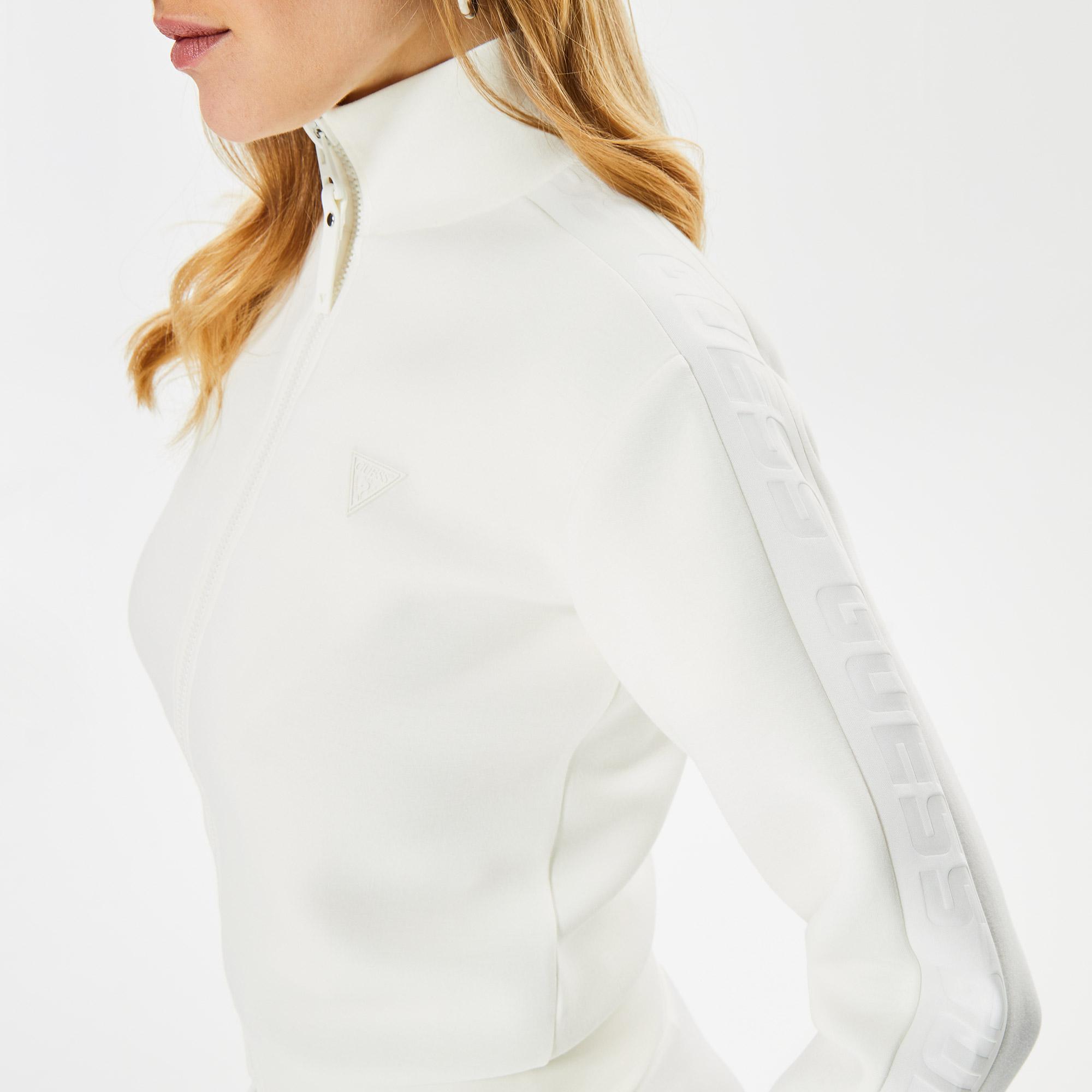 Guess New Allie Scuba Zip Kadın Beyaz Eşofman Üstü