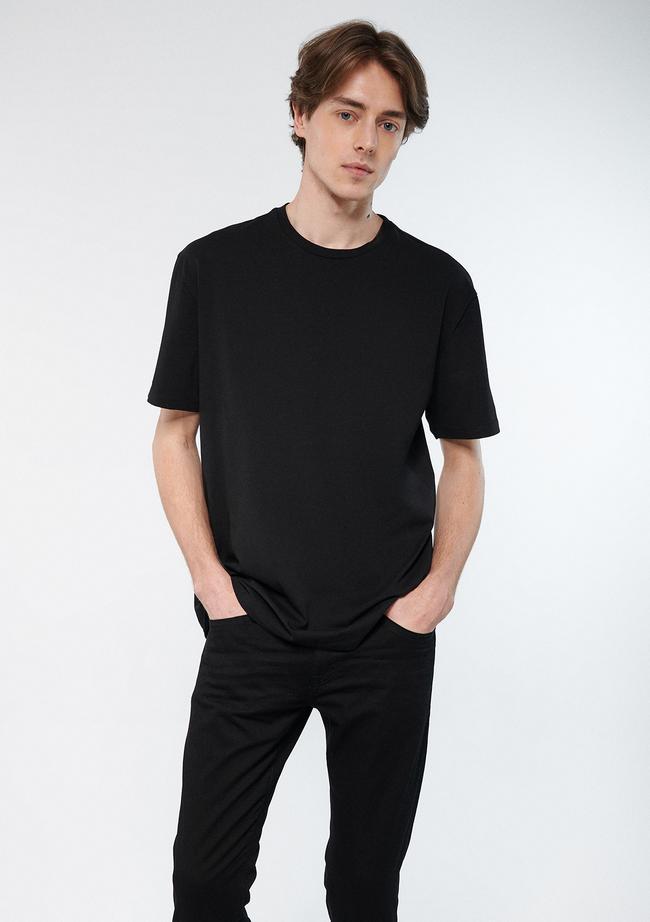  Mavi Bisiklet Yaka Siyah Basic Tişört Loose Fit / Bol Rahat Kesim 0610136-900