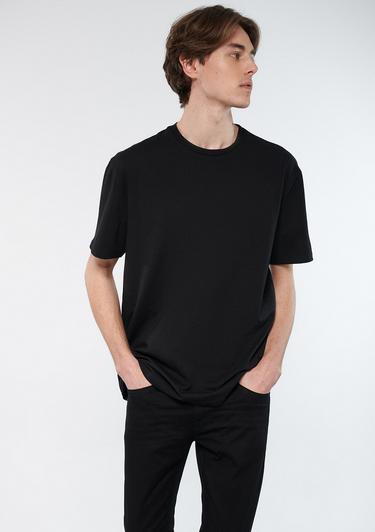  Mavi Bisiklet Yaka Siyah Basic Tişört Loose Fit / Bol Rahat Kesim 0610136-900