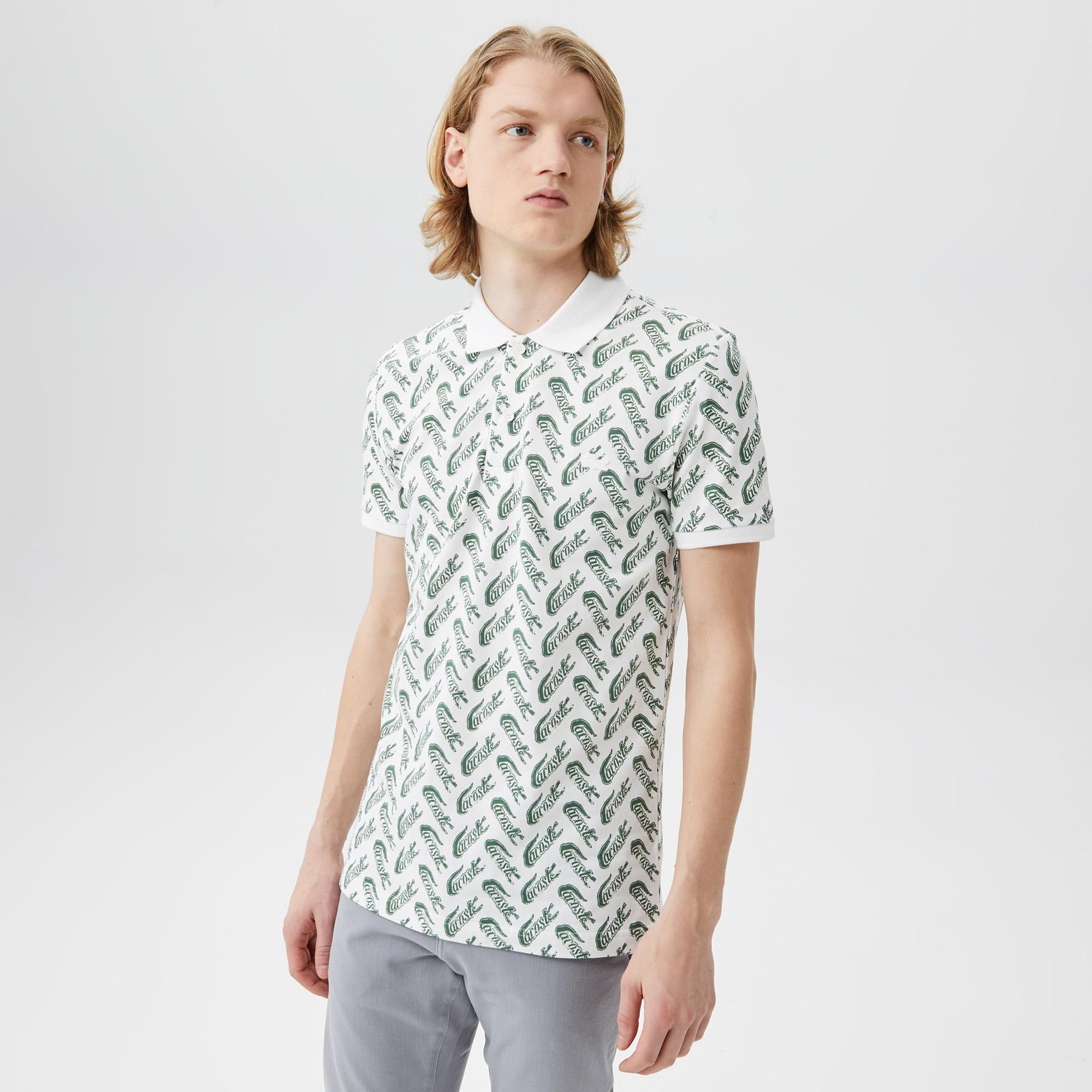 Erkek Slim Fit Desenli Beyaz Polo