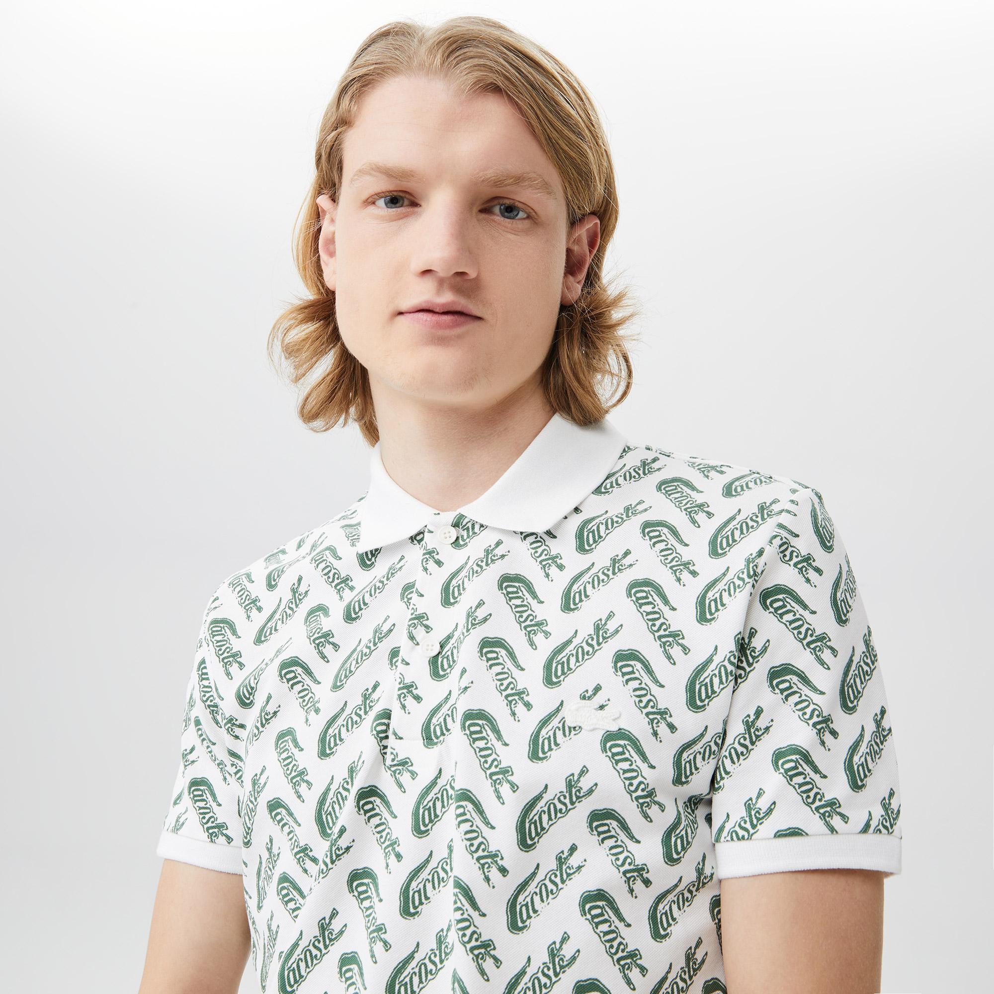 Erkek Slim Fit Desenli Beyaz Polo