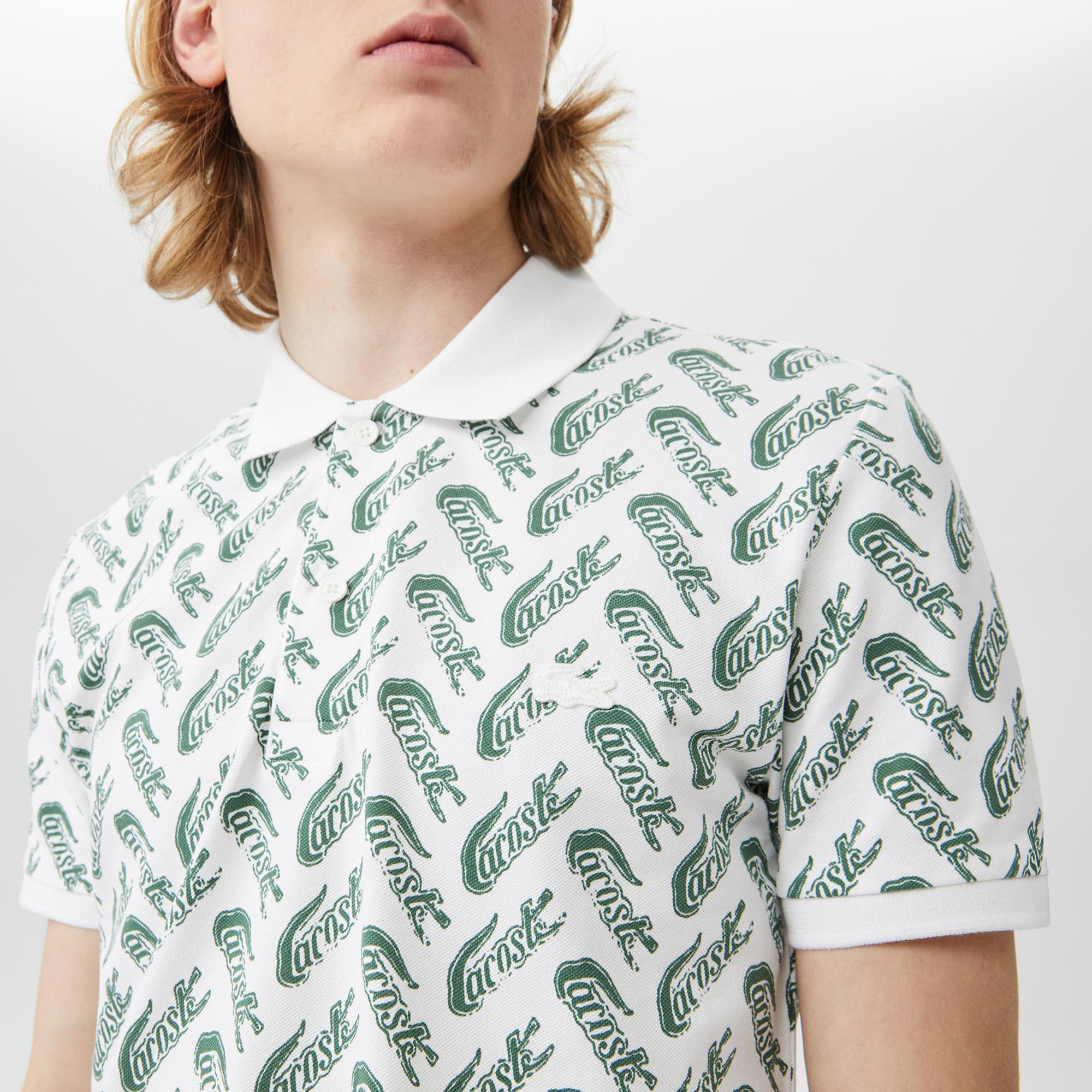 Erkek Slim Fit Desenli Beyaz Polo