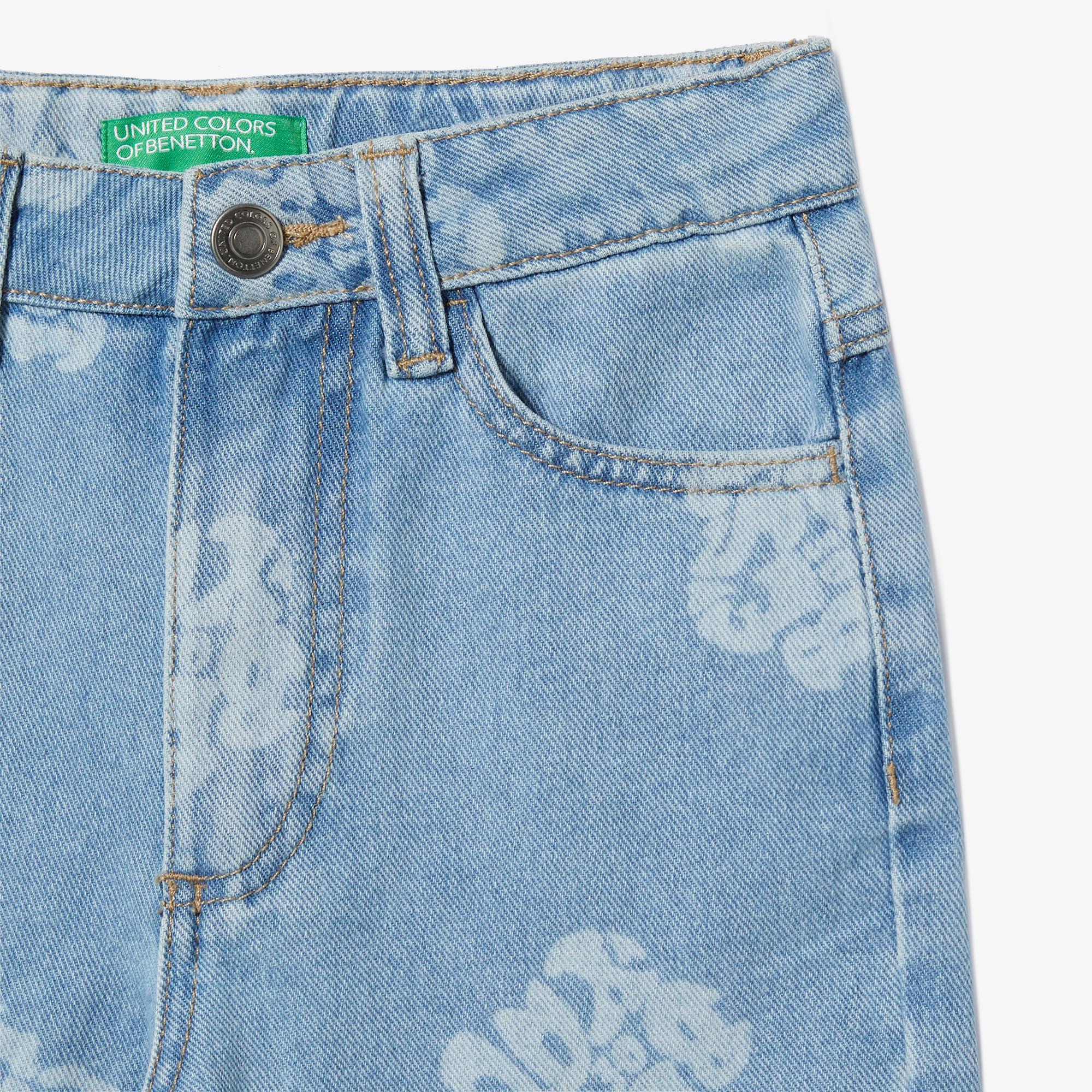 Benetton Baskılı Denim olon Çocuk Kahverengi Jean