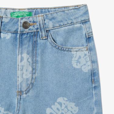  Benetton Baskılı Denim olon Çocuk Kahverengi Jean