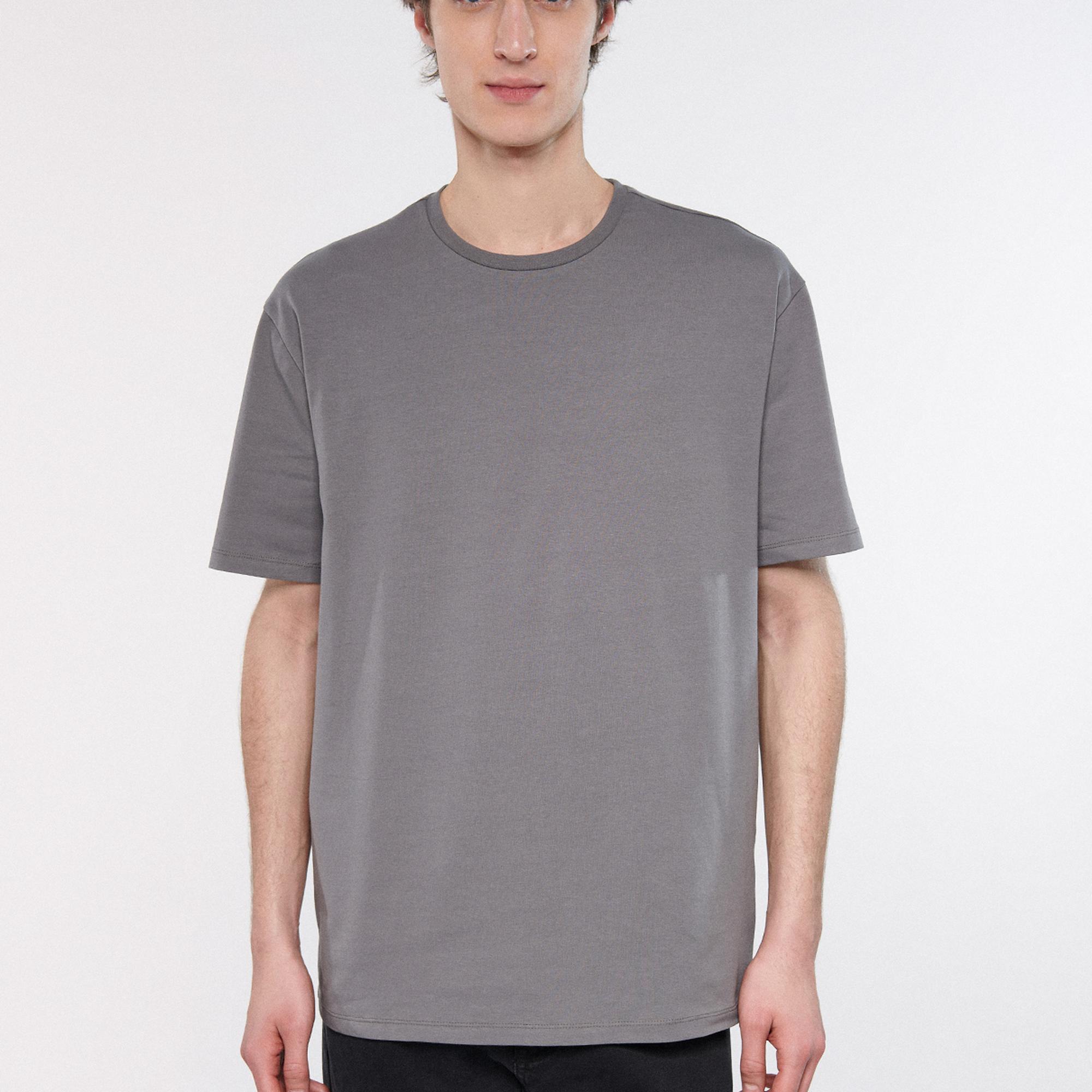 Mavi Bisiklet Yaka Gri Basic Tişört Loose Fit / Bol Rahat Kesim 0610136-80618