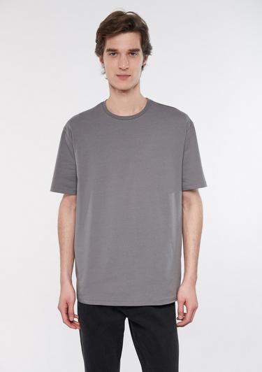  Mavi Bisiklet Yaka Gri Basic Tişört Loose Fit / Bol Rahat Kesim 0610136-80618