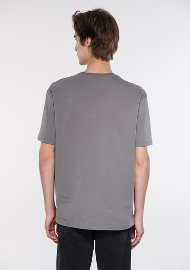  Mavi Bisiklet Yaka Gri Basic Tişört Loose Fit / Bol Rahat Kesim 0610136-80618