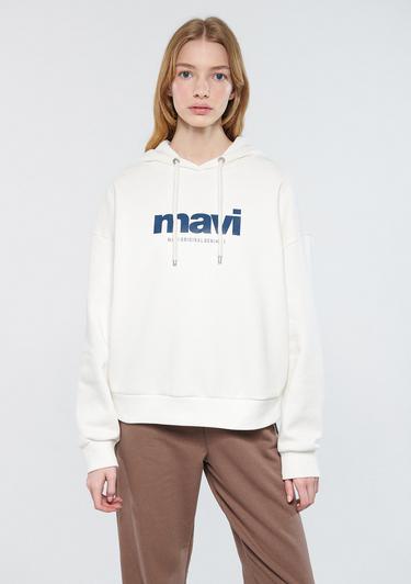  Mavi Mavi Logo Baskılı Kapüşonlu Ekru Sweatshirt 168334-81964