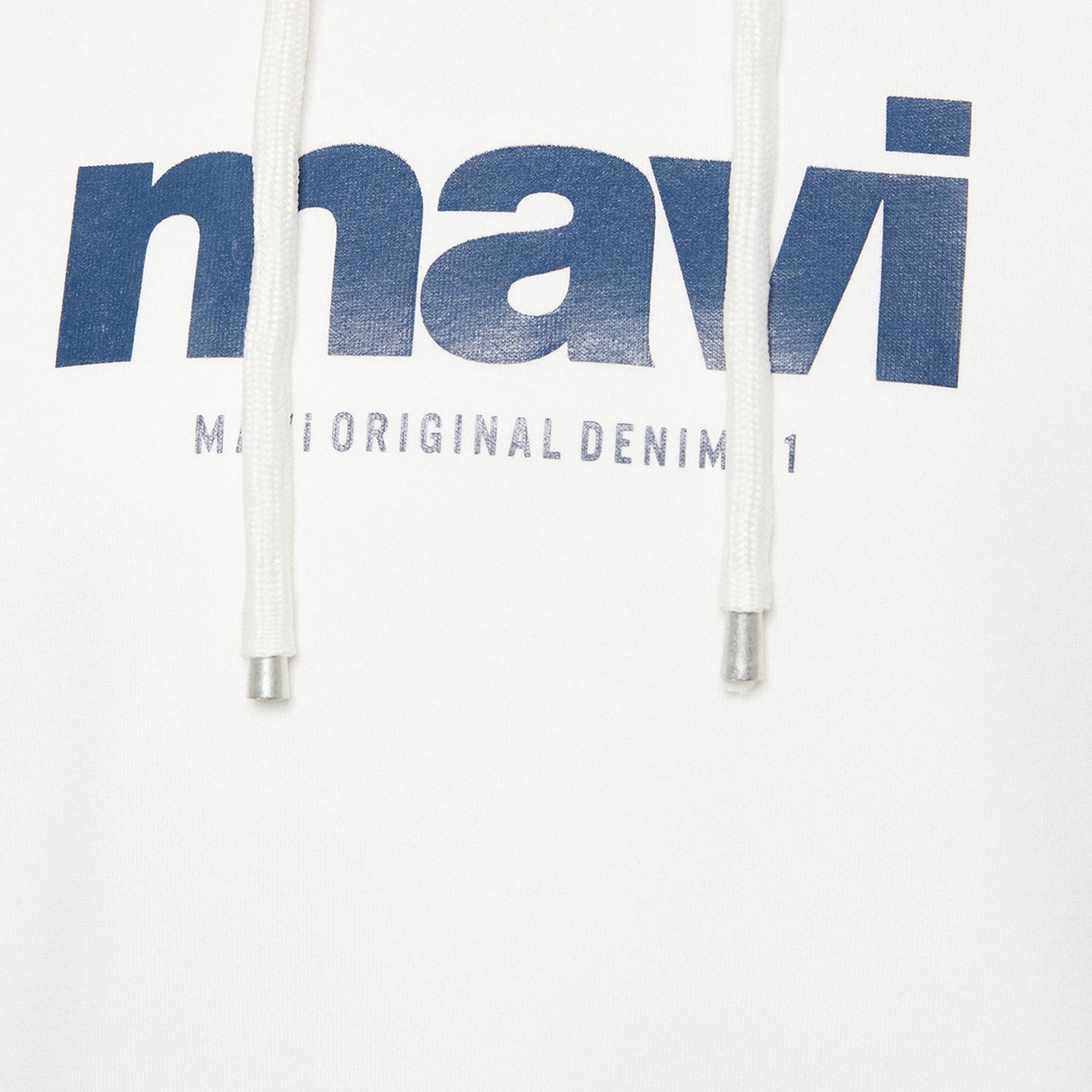 Mavi Mavi Logo Baskılı Kapüşonlu Ekru Sweatshirt 168334-81964