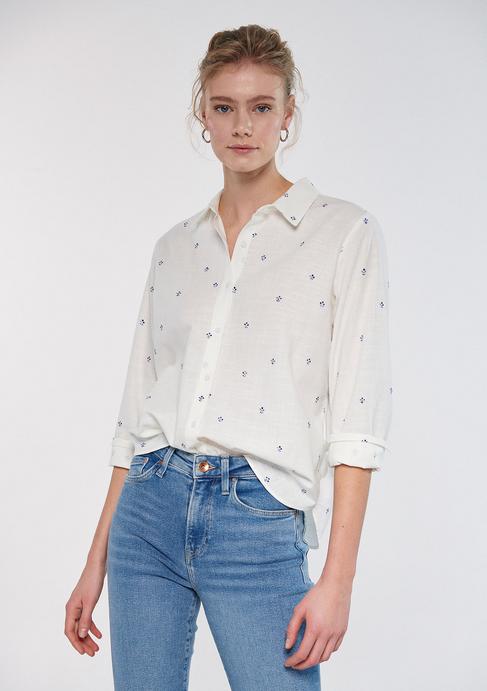  Mavi Yaprak Baskılı Gömlek Loose Fit / Bol Rahat Kesim 1210030-83975