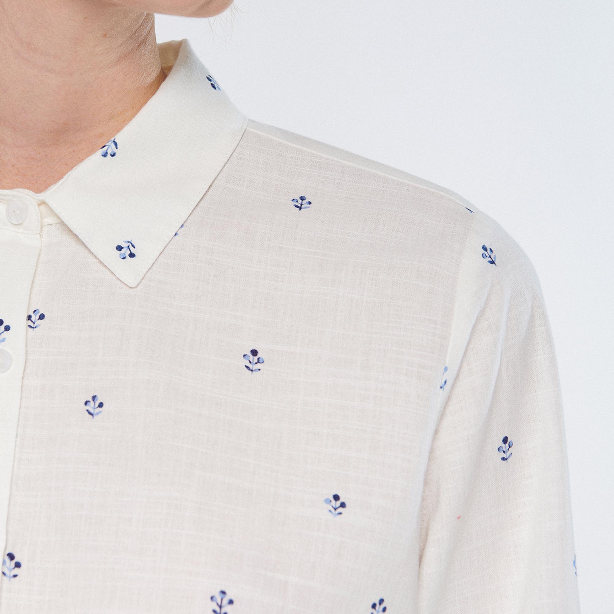 Mavi Yaprak Baskılı Gömlek Loose Fit / Bol Rahat Kesim 1210030-83975