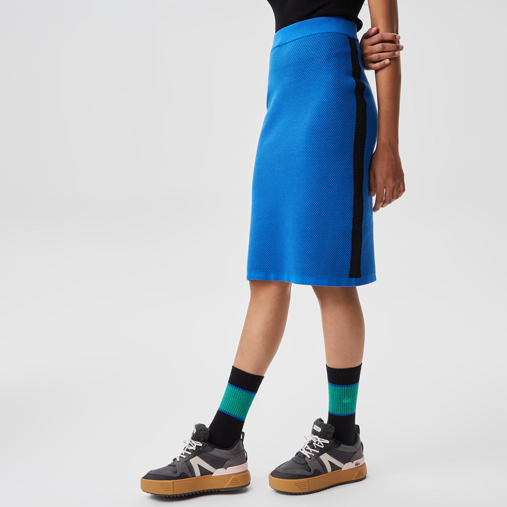 Kadın Slim Fit Renk Bloklu Mavi Etek