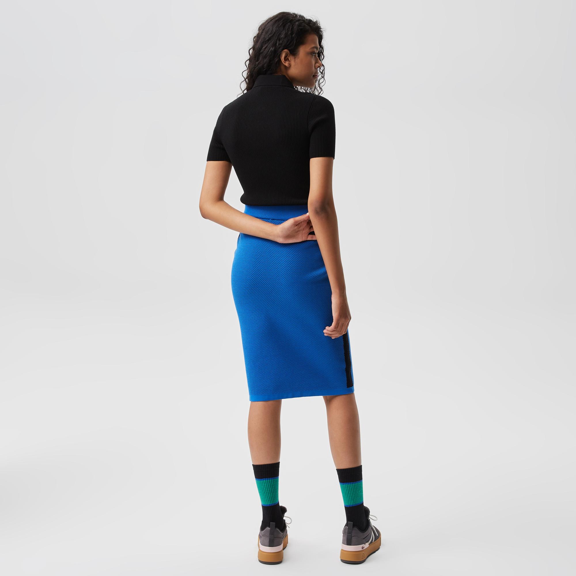 Kadın Slim Fit Renk Bloklu Mavi Etek