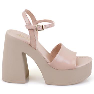  Kadın Ten Platform Topuklu Deri Sandalet