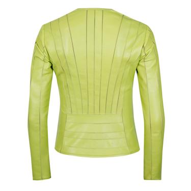  Deundria Yeşil Kadın Fit Panelli Deri Ceket