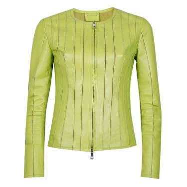  Deundria Yeşil Kadın Fit Panelli Deri Ceket