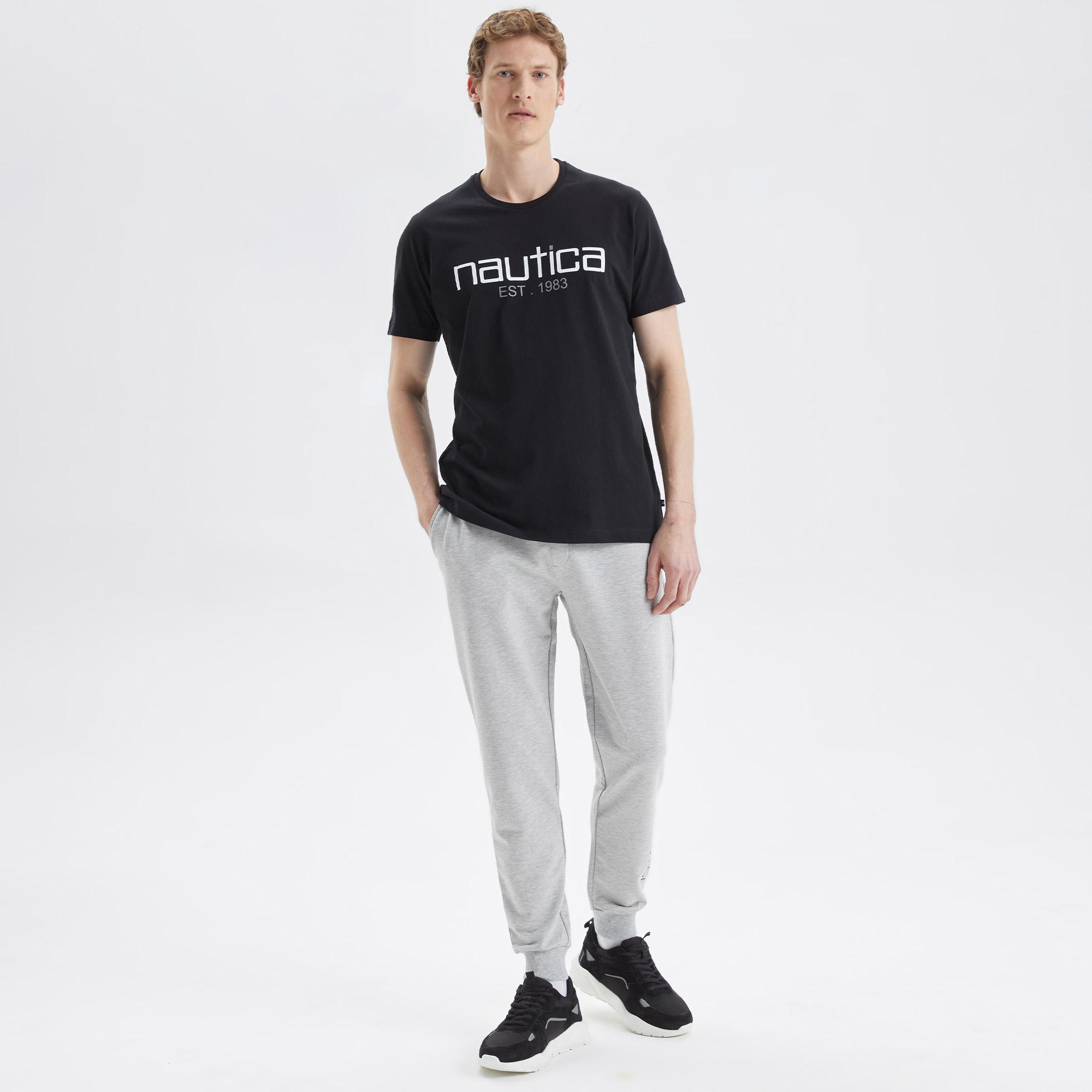 Nautica Erkek Siyah Standart Fit Desenli T-Shirt