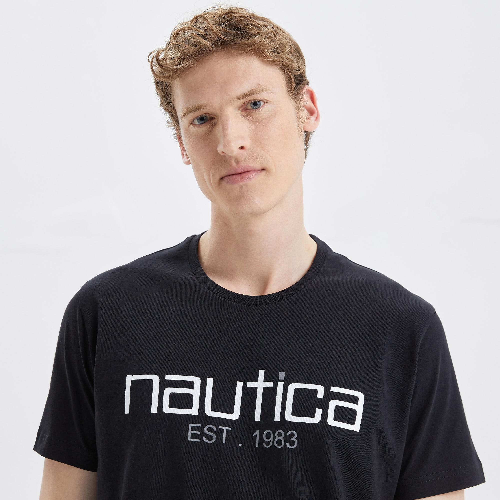 Nautica Erkek Siyah Standart Fit Desenli T-Shirt