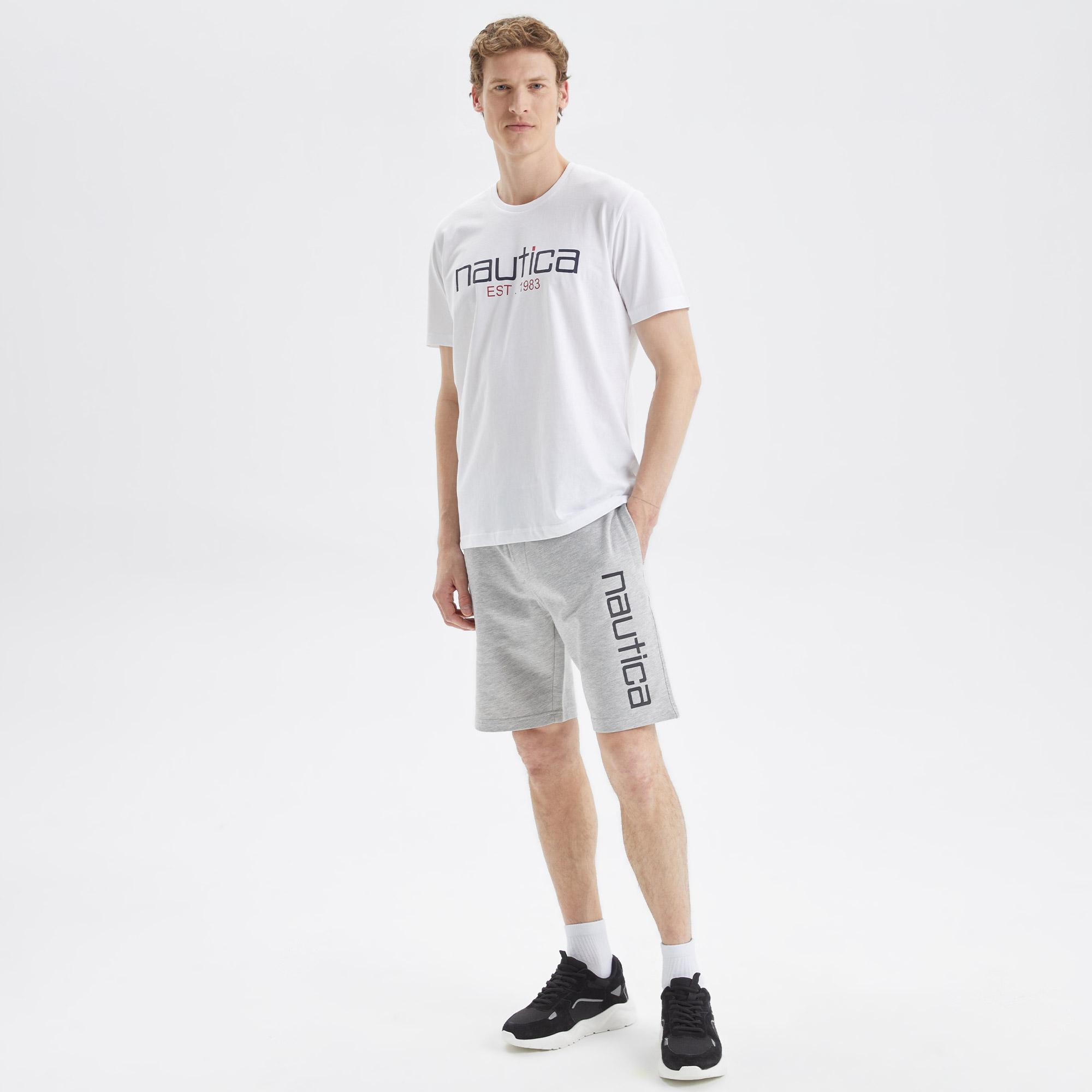 Nautica Erkek Beyaz Standart Fit Desenli T-Shirt