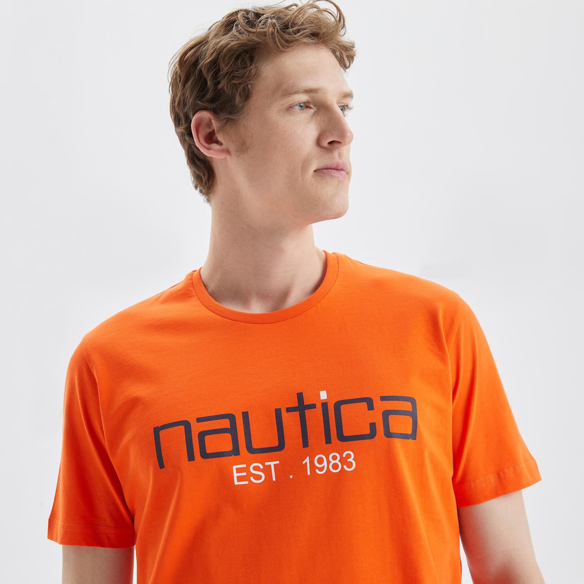 Nautica Erkek Turuncu Standart Fit Desenli T-Shirt