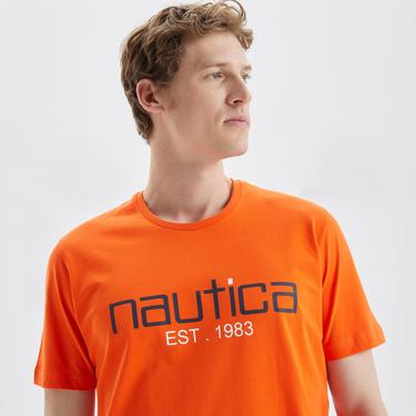  Nautica Erkek Turuncu Standart Fit Desenli T-Shirt