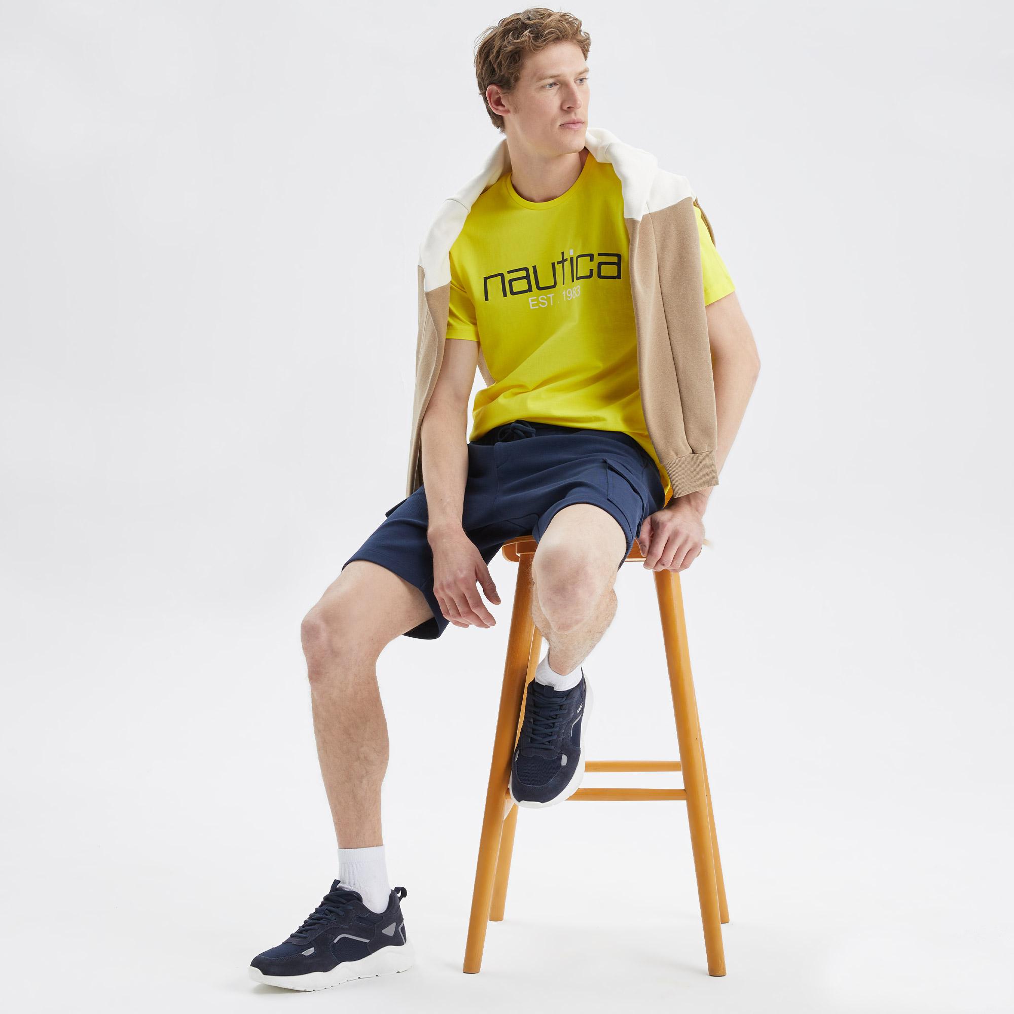 Nautica Erkek Sarı Desenli Standart Fit T-Shirt