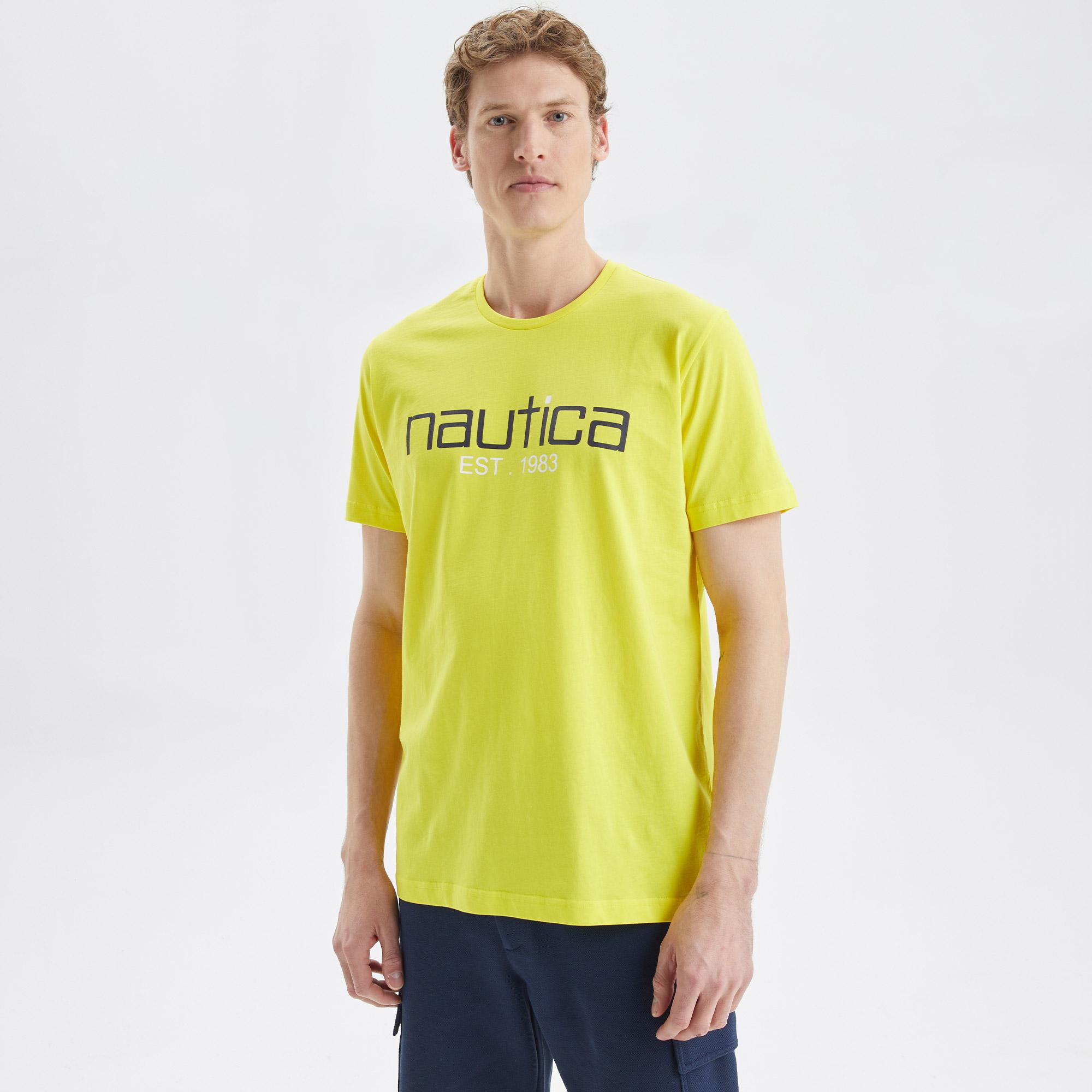 Nautica Erkek Sarı Desenli Standart Fit T-Shirt
