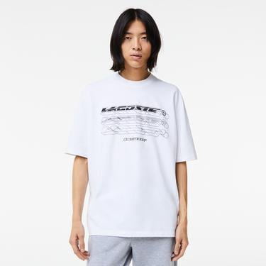  Erkek Loose Fit Bisiklet Yaka Baskılı Beyaz T-Shirt