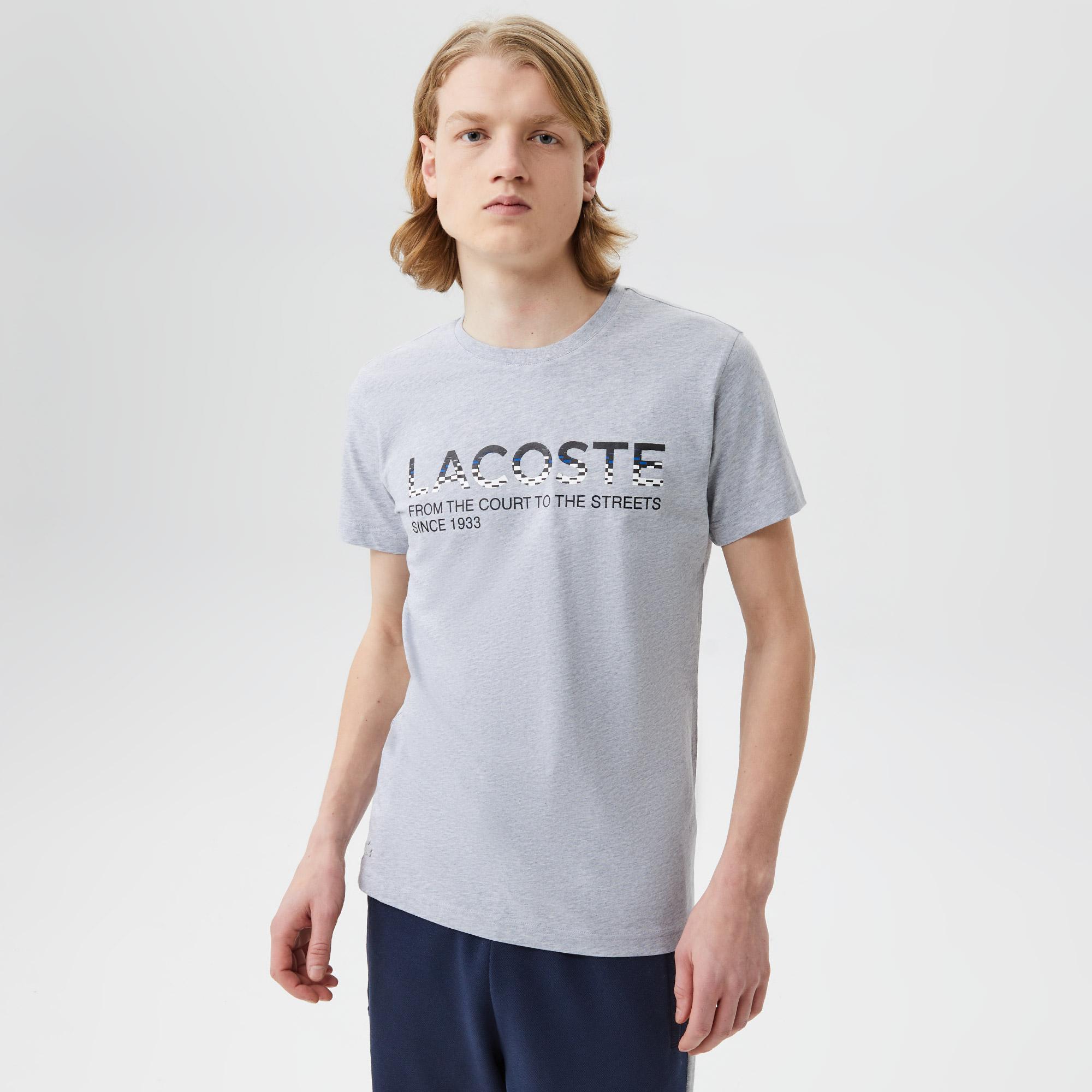 Erkek Regular Fit Bisiklet Yaka Baskılı Gri T-Shirt