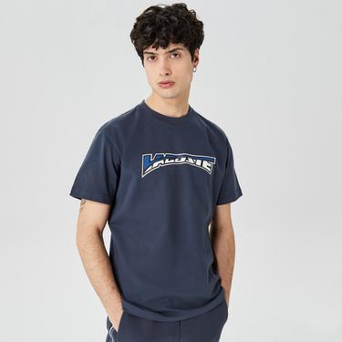  Erkek Relaxed Fit Bisiklet Yaka Baskılı Lacivert T-Shirt