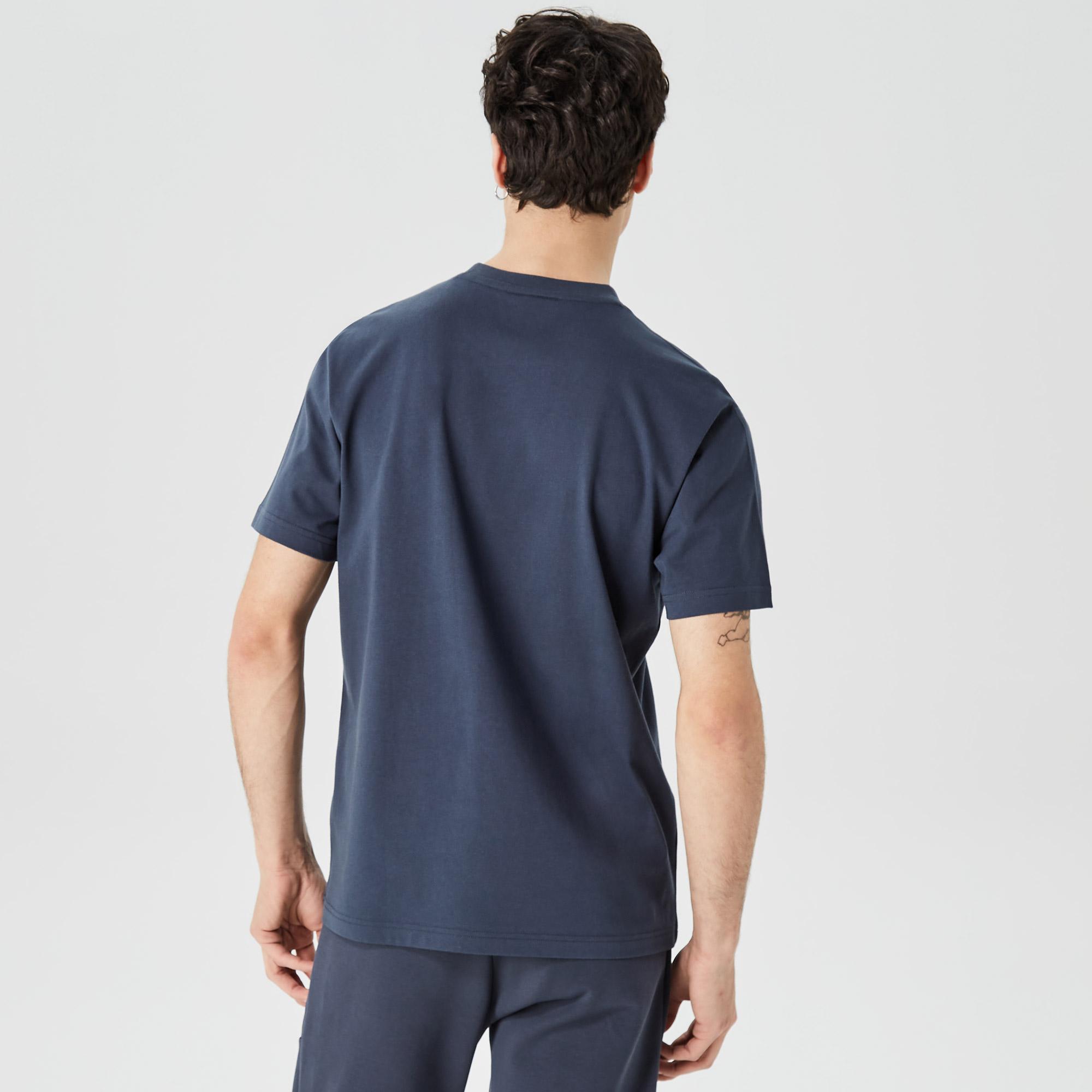 Erkek Relaxed Fit Bisiklet Yaka Baskılı Lacivert T-Shirt