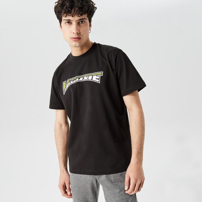  Erkek Relaxed Fit Bisiklet Yaka Baskılı Siyah T-Shirt